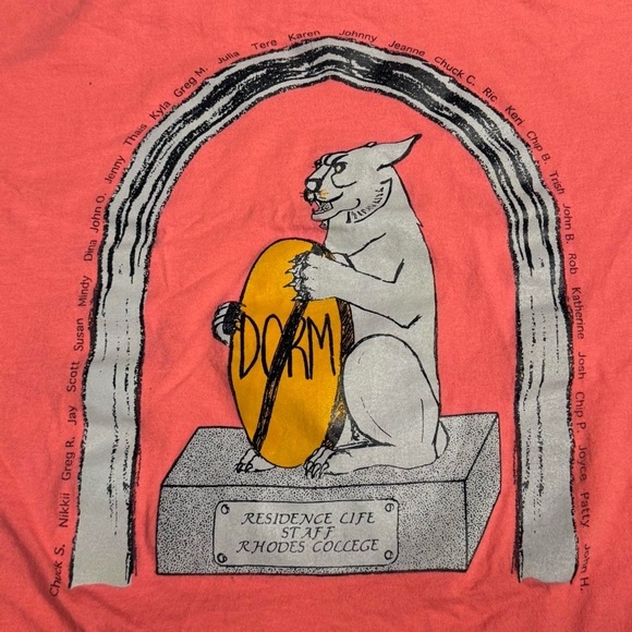 VINTAGE 80s RHODES COLLEGE RA DORM CAT XL TEE - Picture 7 of 7
